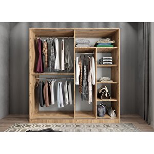 Zen Sürgü Kapaklı Dolap Gardırop Çam 140 Cm Montaj Dahil