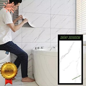 Bs1751 Naturel Shiny Yapışkanlı Beyaz Mermer Desen 1 Adet 30x60cm Banyo Mutfak Duvar Döşeme Paneli