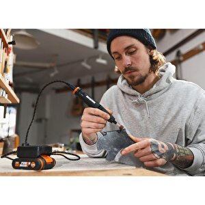 Worx Wx990 Makerx 20volt 2.0ah. Kömürsüz Profesyonel Kalem Tipi Devir Ayarlı Gravür + 50mm Açılı Avuç Taşlama Kombo Set + 39 Parça