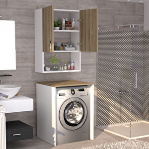 Üst Dolaplı Çok Amaçlı Çamaşır Makinesi Dolabı Beyaz Meşe