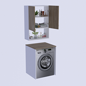 Üst Dolaplı Çok Amaçlı Çamaşır Makinesi Dolabı Beyaz Meşe
