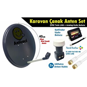 Antenci 40cm Karavan Çanak Anten Seti Next Çiftli Lnb +analog Uydu Bulucu