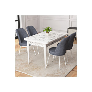 Duru Beyaz Mermer Desen 70x110 Mdf Sabit Mutfak Masası Takımı 4 Adet Sandalye Füme