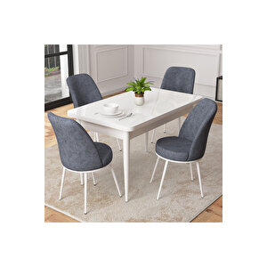 Duru Beyaz 70x110 Mdf Sabit Mutfak Masası Takımı 4 Adet Sandalye Füme