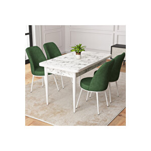 Duru Beyaz Mermer Desen 70x110 Mdf Sabit Mutfak Masası Takımı 4 Adet Sandalye Haki Yeşil
