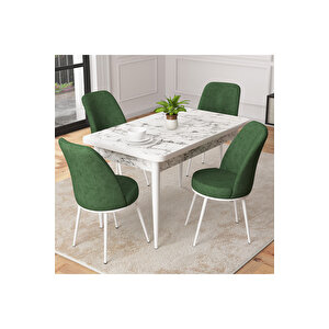 Duru Beyaz Mermer Desen 70x110 Mdf Sabit Mutfak Masası Takımı 4 Adet Sandalye Haki Yeşil