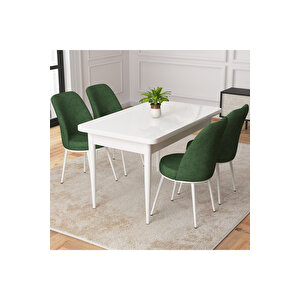 Duru Beyaz 70x110 Mdf Sabit Mutfak Masası Takımı 4 Adet Sandalye Haki Yeşil
