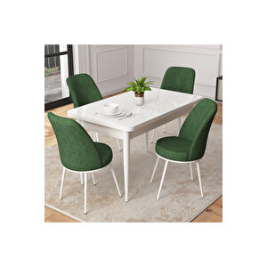 Duru Beyaz 70x110 Mdf Sabit Mutfak Masası Takımı 4 Adet Sandalye Haki Yeşil