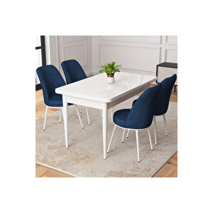 Duru Beyaz 70x110 Mdf Sabit Mutfak Masası Takımı 4 Adet Sandalye Lacivert
