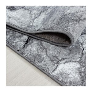 Modern Desenli Halı 3 Boyutlu Çatlamış Toprak Tasarımı Siyah Gri Beyaz 80x300 cm
