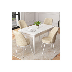 Duru Beyaz 70x110 Mdf Sabit Mutfak Masası Takımı 4 Adet Sandalye Kiremit