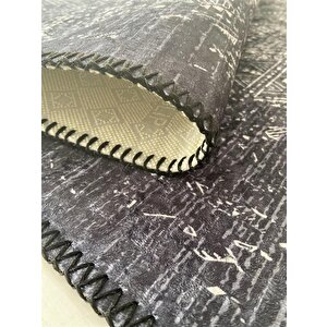 Modern Klasik Geometrik Desenli Siyah Gri Halı Kaymaz Taban Makinada Yıkanabilir 60x100 cm