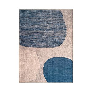 Modern Abstrak Geometri Desenli Mavi Bej Halı Kaymaz Taban Makinada Yıkanabilir 80x150 cm