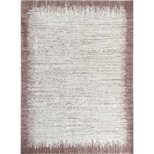 Modern Abstrak Yağmur Bordür Desenli Kahverengi Beyaz Halı Kaymaz Taban Makinada Yıkanabilir 80x150 cm