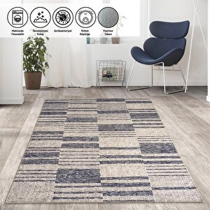 Çizgi Tarama Modern Desenli Gri Bej Halı Kaymaz Taban Makinada Yıkanabilir 60x100 cm