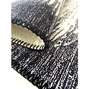 Modern Abstrak Yağmur Bordür Desenli Siyah Beyaz Halı Kaymaz Taban Makinada Yıkanabilir 80x120 cm