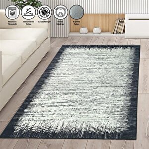 Modern Abstrak Yağmur Bordür Desenli Siyah Beyaz Halı Kaymaz Taban Makinada Yıkanabilir 120x120 cm