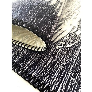 Modern Abstrak Yağmur Bordür Desenli Siyah Beyaz Halı Kaymaz Taban Makinada Yıkanabilir 120x120 cm