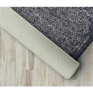 Modern Klasik Geometrik Desenli Siyah Gri Halı Kaymaz Taban Makinada Yıkanabilir 80x50 cm