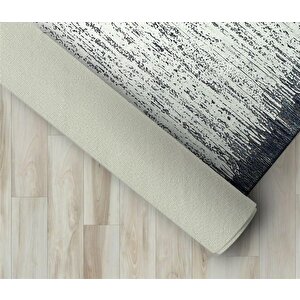 Modern Abstrak Yağmur Bordür Desenli Siyah Beyaz Halı Kaymaz Taban Makinada Yıkanabilir 80x150 cm