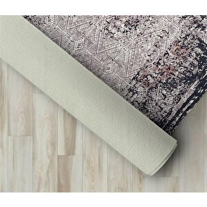 Modern Abstrak Klasik Eskitme Desenli Siyah Gri Halı Kaymaz Taban Makinada Yıkanabilir 80x120 cm