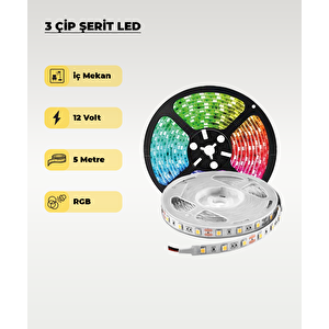 İç Mekan 3 Çip Şerit Led Rgb 5mt