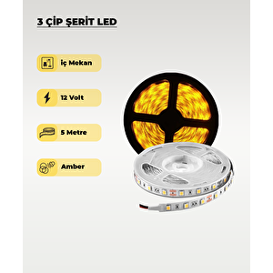 28x35 İç Mekan 3 Çip Şerit Led Amber Işık 5mt