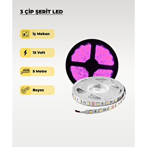 28x35 İç Mekan 3 Çip Şerit Led Pembe Işık 5mt