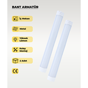18w Beyaz Led Bant Armatür 3200K Sarı Işık - 2 Adet