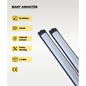 36w Siyah Led Bant Armatür Beyaz Işık 2 Adet