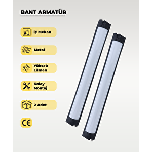18w Siyah Led Bant Armatür Beyaz Işık 2 Adet
