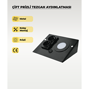 3w Siyah Çift Prizli Tezgah Aydınlatma Beyaz Işık