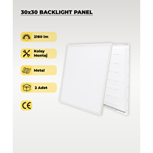 24w 30x30 Backlight Led Panel Armatür Beyaz Işık 2 Adet