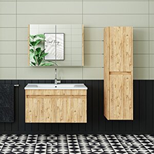 '' Lavabolu '' Atlantik Mat Mdf 85 Cm Banyo Alt  Dolap + Aynalı Üst Dolap + Boy Dolap