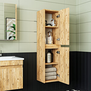 '' Lavabolu '' Atlantik Mat Mdf 85 Cm Banyo Alt  Dolap + Aynalı Üst Dolap + Boy Dolap