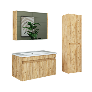 Roomart '' Lavabolu '' Atlantik Mat Mdf 85 Cm Banyo Alt  Dolap + Aynalı Üst Dolap + Boy Dolap