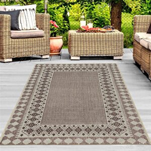 Jüt Hasır Halı Dokuma Taban Kilim Desenli Krem Bej 75x230 cm