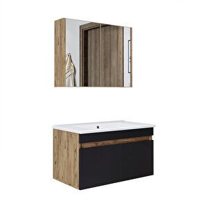 Roomart '' Lavabolu '' Atlantik - Antrasit Mat Mdf 85 Cm Alt Dolap + Aynalı Üst Dolap