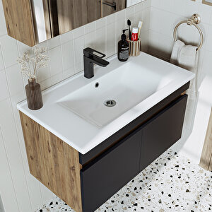 Roomart '' Lavabolu '' Atlantik - Antrasit Mat Mdf 85 Cm Alt Dolap + Aynalı Üst Dolap