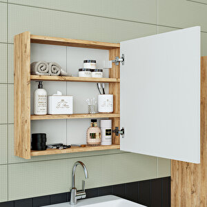 Roomart Lavabolu Ahşap Mdf 65 Cm Banyo Dolabı+aynalı Banyo Üst Dolabı+banyo Boy Dolabı