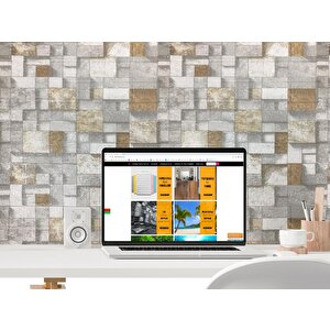 3d Kendinden Yapışkanlı Gri Kahverengi Küp Desen Duvar Kağıdı Paneli Nw130
