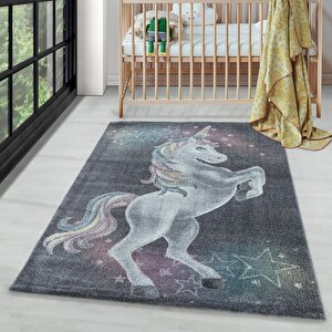 Çocuk Bebek Odası Halısı Unicorn Yıldız Motifli Gri Pembe Tonlarda 140x200 cm