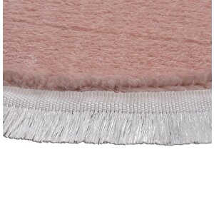 Modern Dekoratif Halı Jel Kaymaz Taban Peluş Yuvarlak Model Pembe Renk Saçaklı 120x120 cm