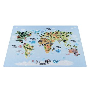 Çocuk Bebek Odası Oyun Halısı Renkli Dünya Haritası Atlas Temalı Karışık Renklerde 140x200 cm