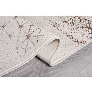 modern Dekoratif Star Seri Krem Kahverengi Dokuma Halı 100x100 cm