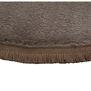 My Evilla Modern Dekoratif Halı Jel Kaymaz Taban Peluş Yuvarlak Model Vizon Renk Saçaklı