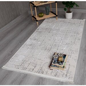 Modern Dekoratif Star Seri Krem Gri Dokuma Halı 160x350 cm