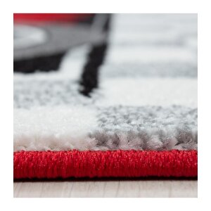 Çocuk Halısı Yarış Araba Desenli Kırmızı Beyaz 160x230 cm