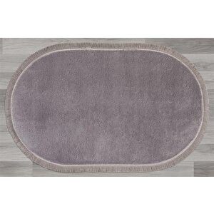 Modern Dekoratif Halı Jel Kaymaz Taban Peluş Gri Saçaklı Oval Halı 80x150 cm