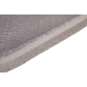 Modern Dekoratif Halı Jel Kaymaz Taban Peluş Gri Saçaklı Oval Halı 150x200 cm